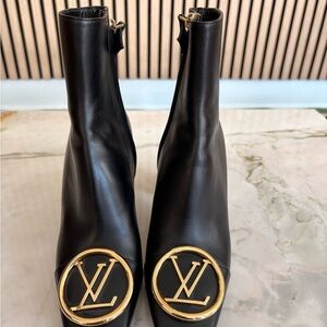 Louis Vuitton Silhouette Ankle Boots Black with Gold Logo Accent 36IT